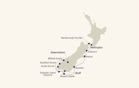 Map for Fiordland & The South Coast New Zealand Cruise