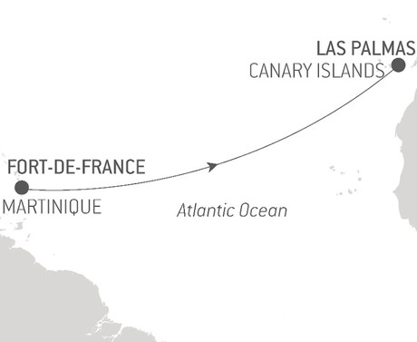 Map for Ocean Voyage: Fort de France - Las Palmas in Luxury
