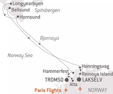 Map for From the Northern Lights to the Polar Night Icebreaker Cruise