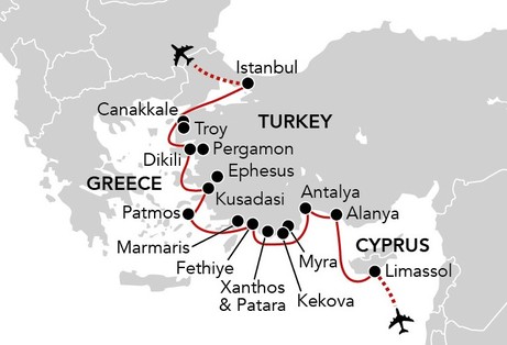 Map for From the Turquoise Coast to Byzantium - Turkey & Cyprus Cruise