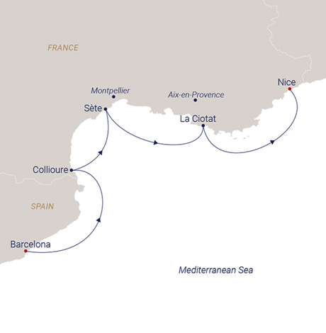 Map for France & Spain Sailing Cruise