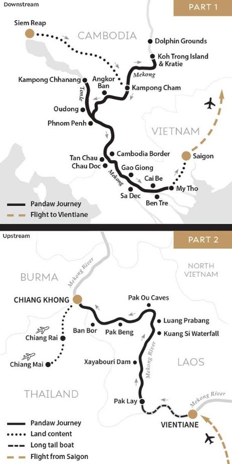 Map for The Full Mekong, Four Country 21 Night Combo Cruise