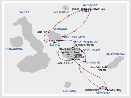 Map for Galapagos Angel Brand New Yacht Cruise 8 A
