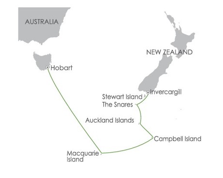 Map for Galapagos of the Southern Ocean from Hobart aboard Heritage Adventurer