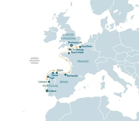 Map for Old World Gateways to the Atlantic - France, Spain & Portugal Cruise