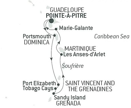 Map for Gliding the Waters of the Windward Islands - Luxury Caribbean Cruise