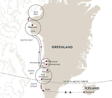 Map for Grand Greenland - Farthest North to Thule and Kane Basin