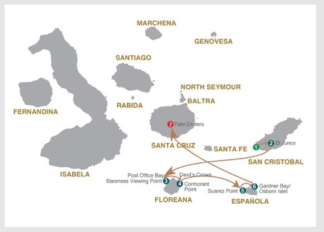 Map for Grand Majestic Galapagos 4 Day Cruise