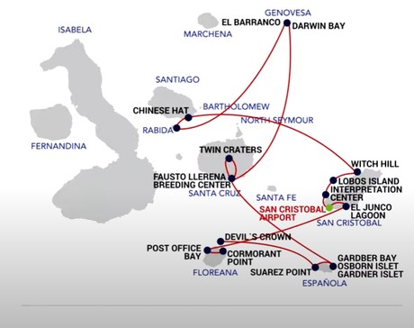 Map for Grand Majestic Galapagos 8 Day Cruise A