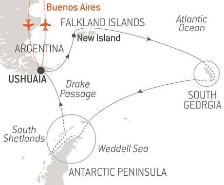 Map for The Great Austral Loop - Antarctica, South Georgia & Falklands Luxury Expedition