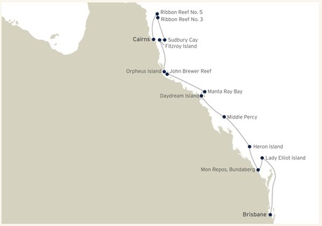 Map for Citizen Science of The Great Barrier Reef - Turtles & Reefs - 11 Day Cruise