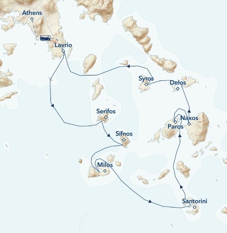 Map for Greek Isles Odyssey: Mythology, History, and Cerulean Seas Cruise