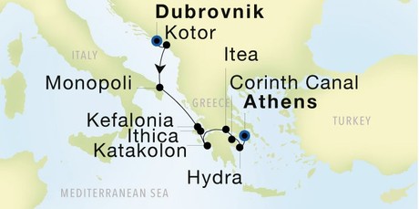 Map for Greek Isles & the Corinth Canal - Dubrovnik to Athens 9 Day Cruise