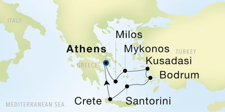 Map for Greek Journey to Ephesus - Athens to Athens 8 Day Cruise