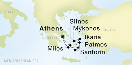 Map for Greek Odyssey - Athens to Athens 8 Day Cruise