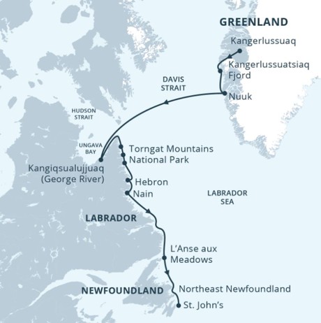Map for Greenland & Wild Labrador Expedition Cruise