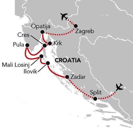 Map for Hidden Croatia 8 Day Cruise