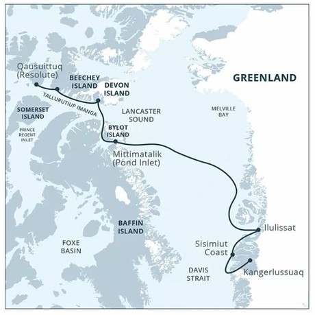 Map for Greenland and Arctic Canada: High Arctic Explorer Expedition