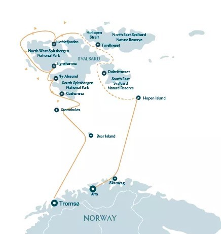 Map for High Arctic of Svalbard Expedition Cruise