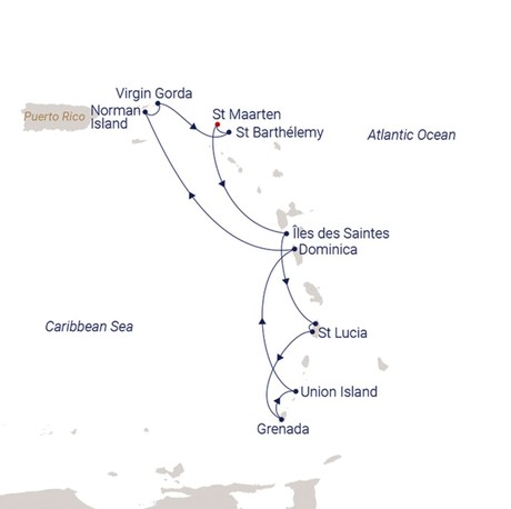 Map for Holiday Season Under Coconut Palms Caribbean Sailing Cruise