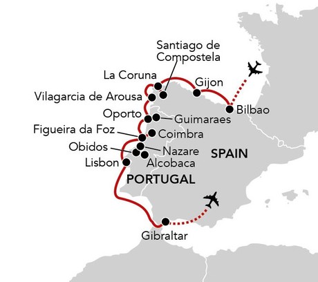 Map for Iberian Coastal Odyssey - 10 Day Spain & Portugal Cruise
