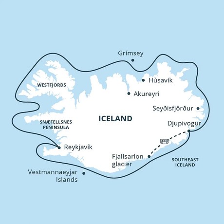 Map for Iceland Circumnavigation - 10 Day Adventure Cruise