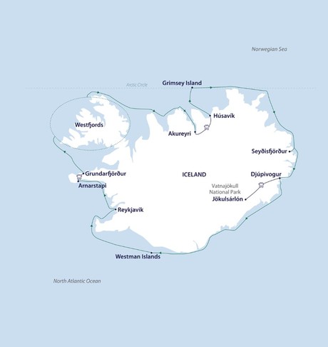 Map for Iceland Circumnavigation - 12 Day Cruise from Reykjavik