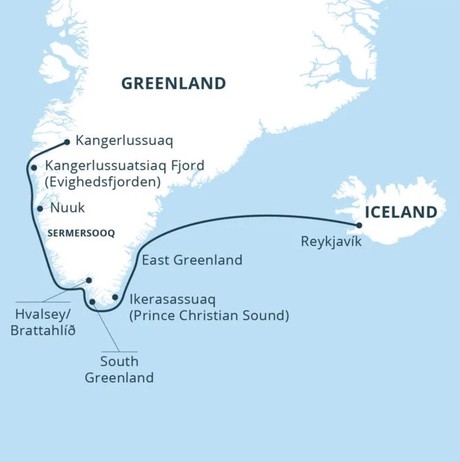 Map for Iceland to Greenland: In the Wake of the Vikings 13 Day Adventure Cruise