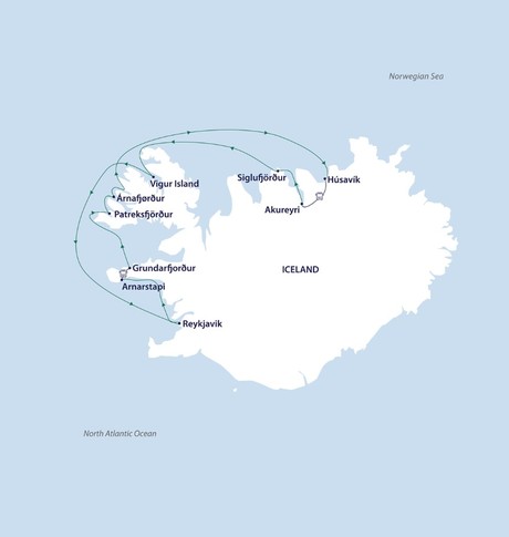 Map for Iceland’s Westfjords & North Coast Expedition Cruise