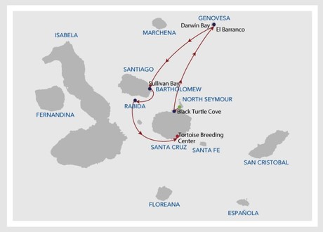 Map for Infinity Galapagos 4 Day Cruise