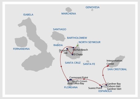 Map for Infinity Galapagos 5 Day Cruise