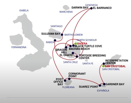 Map for Infinity Galapagos 8 Day Cruise A