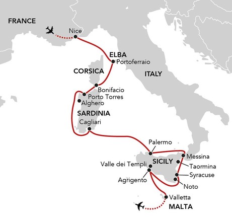 Map for Islands of Italy - Corsica, Sardinia & Sicily Cruise