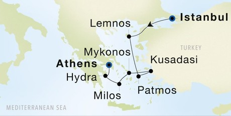 Map for Istanbul, Ephesus & the Greek Isles - Istanbul to Athens 8 Day Cruise