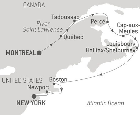 Map for Jazz at Sea from Quebec to the Big Apple - USA & Canada East Coast Cruise