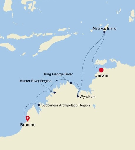 Map for Kimberley Luxury Expedition - From Darwin to Broome