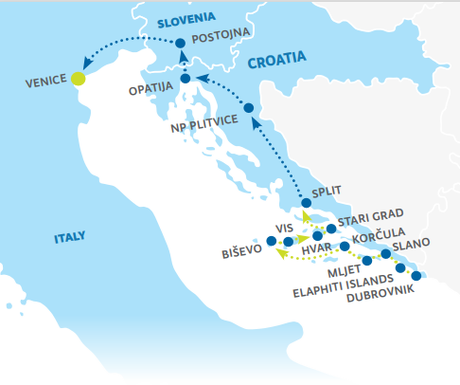 Map for Dubrovnik to Venice in Luxury