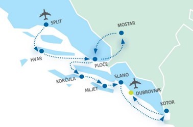 Map for Split to Dubrovnik via Kotor Bay