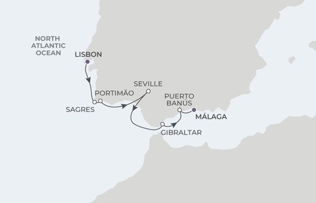 Map for Jewels of Iberia - 7 Night Cruise Lisbon to Malaga