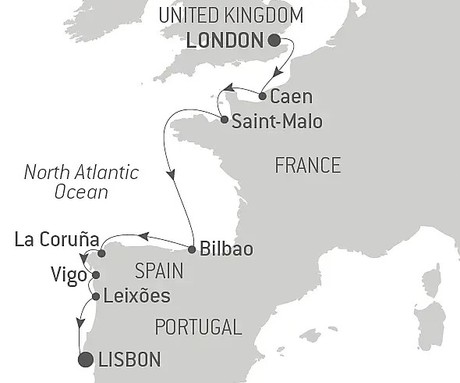 Map for London to Lisbon: Cruising Europe's Western Shores – with Smithsonian Journeys