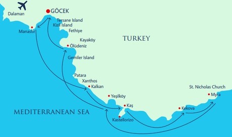 Map for Lycian Coast Luxury Gulet Turkey Cruise