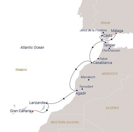 Map for Málaga to Las Palmas - 10 Day Sailing Cruise
