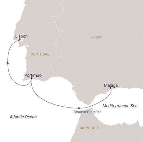 Map for Málaga to Lisbon - 5 Day Sailing Cruise