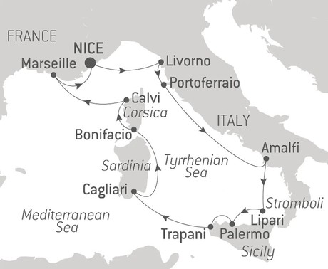 Map for Mediterranean Springtime in France and Italy - Luxury Cruise From Nice