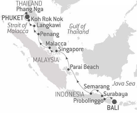 Map for Mythical Sites & Islands of South-East Asia - Thailand, Malaysia & Indonesia Cruise
