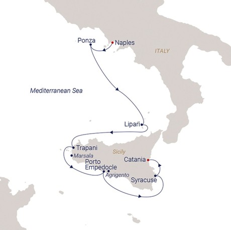 Map for Naples to Catania - 8 Day Sicily Sailing Cruise