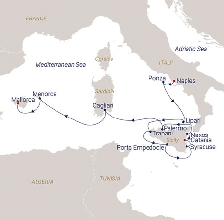 Map for Naples to Palma de Mallorca - 15 Day Mediterranean Sailing Cruise