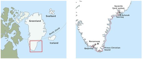 Map for Narsarsuaq to Tasiilaq – Hot Springs, History and Iceberg Parade Expedition