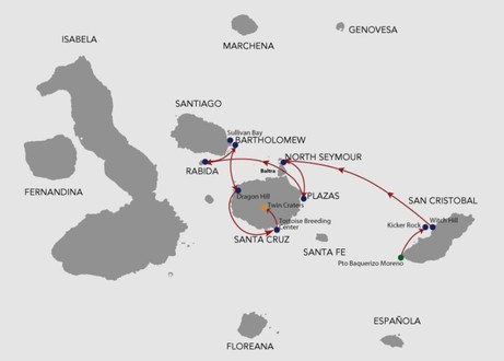 Map for Natural Paradise Galapagos 5 Day Luxury Voyage