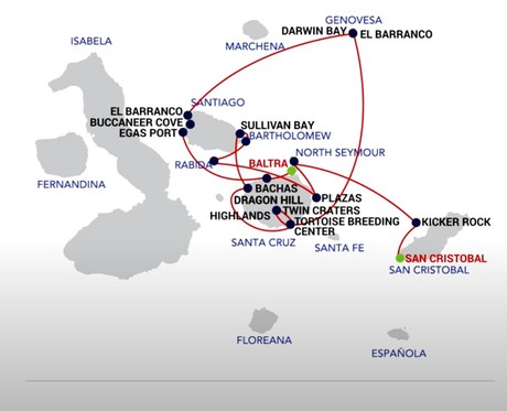 Map for Natural Paradise Galapagos 8 Day A Luxury Voyage